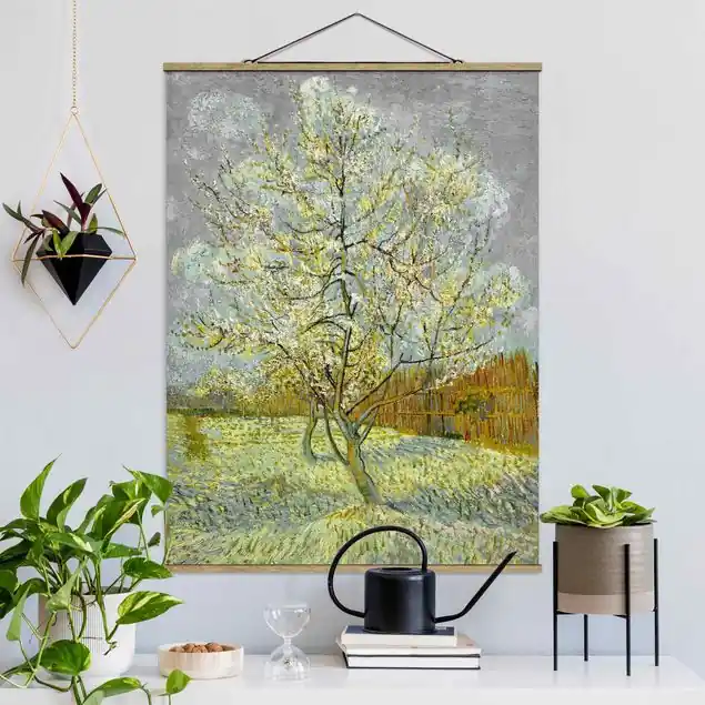 Wochenendangebot Vincent van Gogh - Pfirsichbaum rosa Feines Stoffbild • inkl. filigraner Holzleisten & gewachster Baumwollkordel • edle Fine-Art-Optik mit Vintage-Charakter • gefertigt in Deutschland