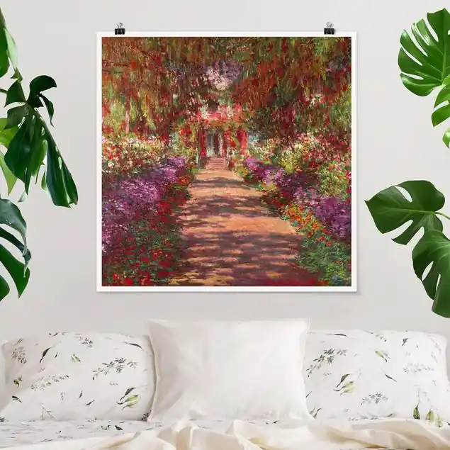 Claude Monet - Weg in Monets Garten in Giverny Poster - Quadrat Direktkauf