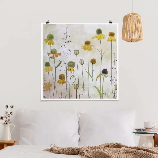 Zarte Helenium Blüten                               Poster - Quadrat Ausverkauf