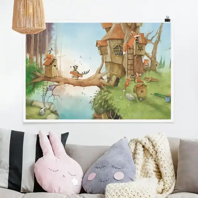 Wassili Waschbär - Wassili und Familie Fuchs Poster - Querformat Meistverkauft