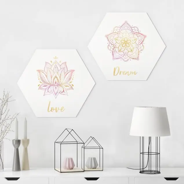 Direktkauf Mandala Dream Love Set Gold Rosa 2-teiliges Hexagon-Forexbild