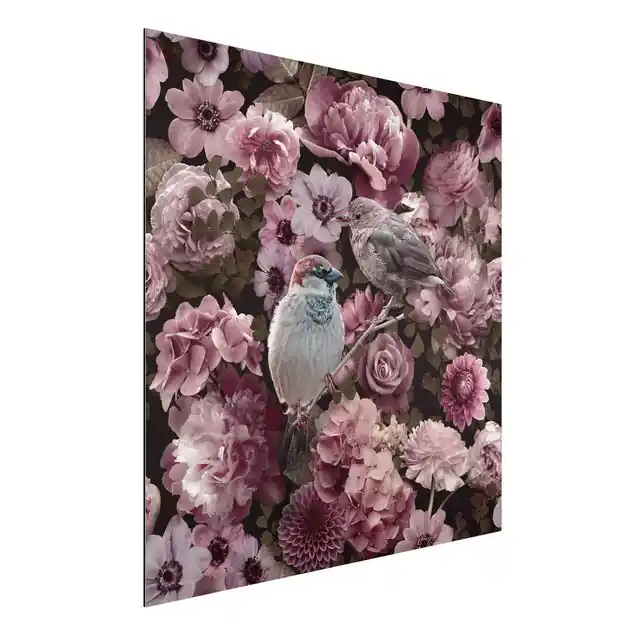 Jetzt Kaufen Blumenparadies Spatzen in Altrosa Alu-Dibond Outdoor Bild