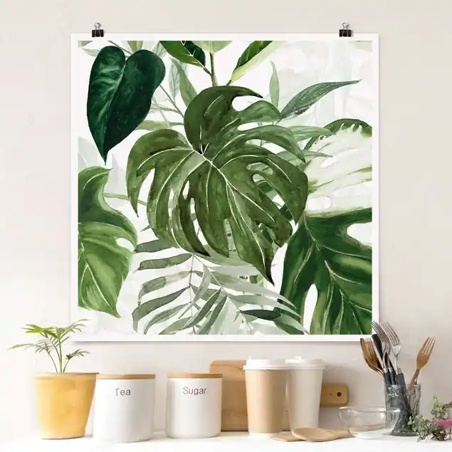 Aquarell Tropisches Arrangement mit Monstera Poster Angebot