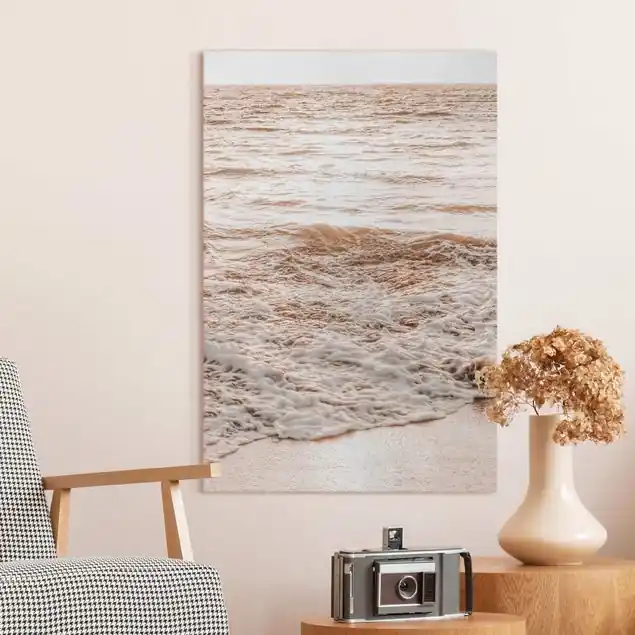 Goldener Strand Leinwandbild • hergestellt in Deutschland • langlebiges Canvas mit Holzkeilrahmen • klassische Struktur Begrenztes Angebot