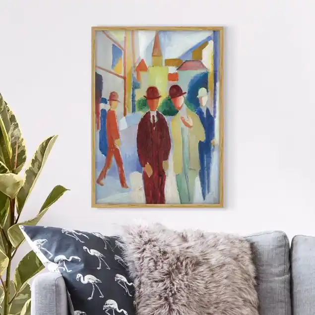 Kostenloser Rückversand August Macke - Helle Straße mit Leuten Bild mit Rahmen in Manufakturqualität • Eiche naturbelassen • inkl. Rahmung von Hand • Made in Germany