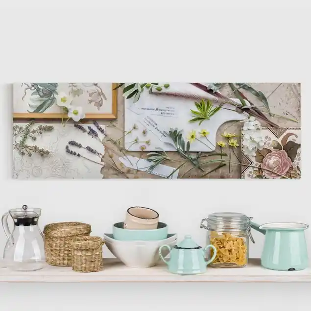 Blumen und Gartenkräuter Vintage Leinwandbild • hergestellt in Deutschland • langlebiges Canvas mit Holzkeilrahmen • klassische Struktur Mega-Angebot