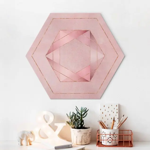 Angebot Geometrie in Rosa und Gold I Hexagon-Alu-Dibond Bild