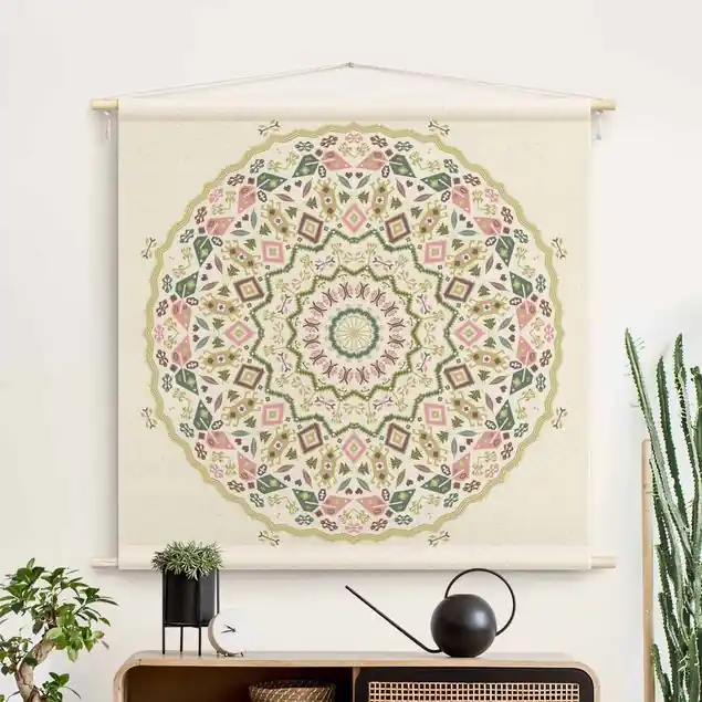 Wochenendangebot Azteken Boho Mandala                               Wandteppich • Handarbeit aus Deutschland • inkl. Rundhölzer & Baumwollseil • lösemittelfrei • natürliche Raumwirkung