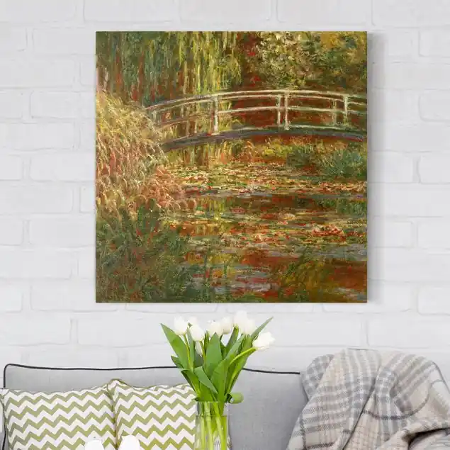 Preiswert Claude Monet - Seerosenteich und japanische Brücke (Harmonie in rosa) Leinwandbild • hergestellt in Deutschland • langlebiges Canvas mit Holzkeilrahmen • klassische Struktur