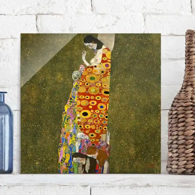 Knallerangebot Gustav Klimt - Die Hoffnung II Glasbild - Quadrat