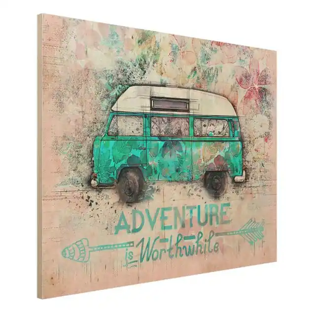 Bulli Adventure Collage Pastell Holzbild Online Kaufen