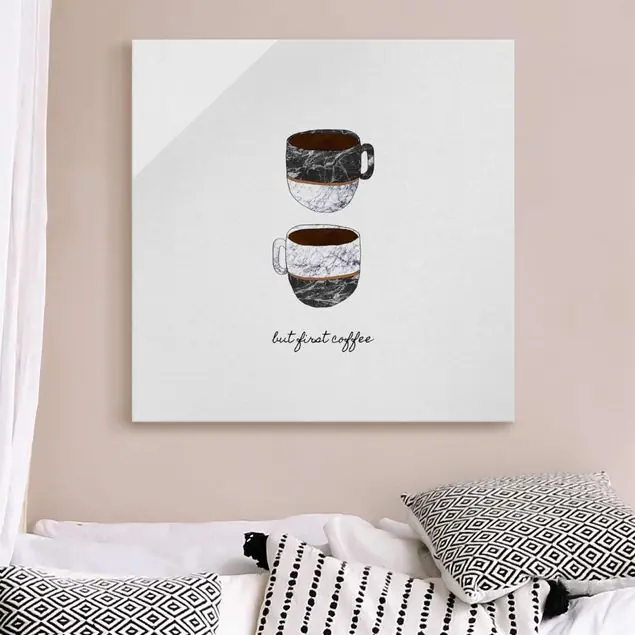 Tassen Zitat But First Coffee Glasbild Garantierte Lieferung