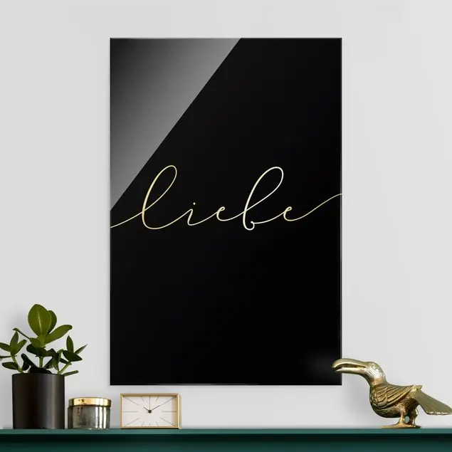 Abverkauf Liebe Kalligraphie Schwarz                               Glasbild