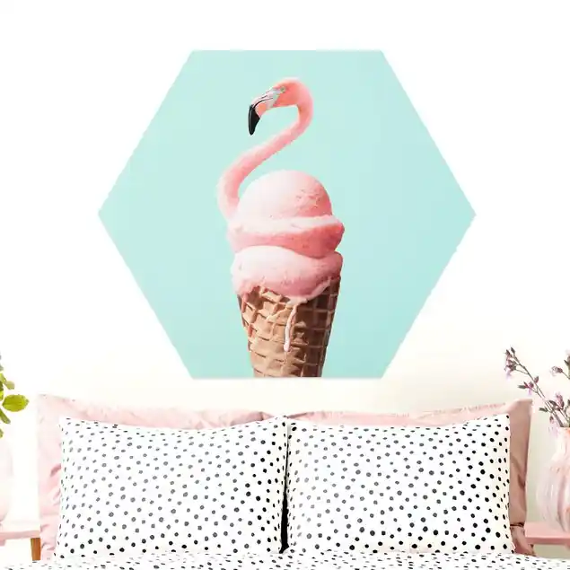 Eis mit Flamingo Hexagon-Alu-Dibond Bild Must-Have