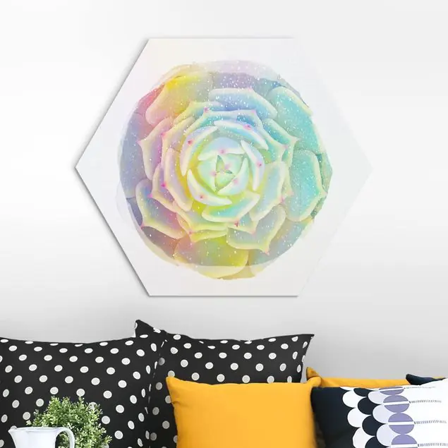Bestpreis Wasserfarben - Sukkulente - Echeveria Ben Badis Hexagon-Alu-Dibond Bild