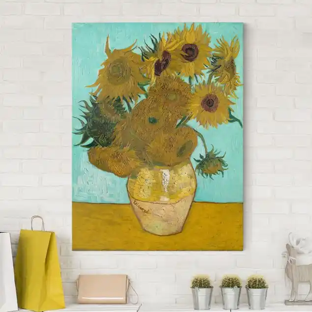 Online Kaufen Vincent van Gogh - Vase mit Sonnenblumen Leinwandbild • hergestellt in Deutschland • langlebiges Canvas mit Holzkeilrahmen • klassische Struktur