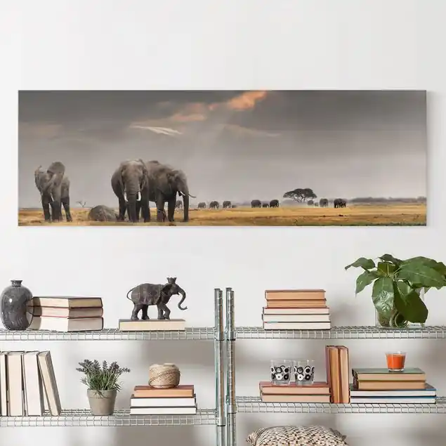 Beliebt Elefanten der Savanne Leinwandbild • hergestellt in Deutschland • langlebiges Canvas mit Holzkeilrahmen • klassische Struktur