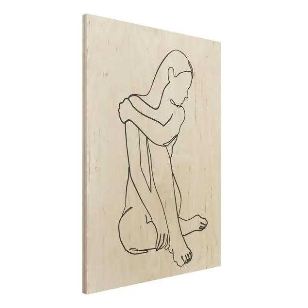 Abverkauf Line Art Frau Akt Schwarz Weiß                               Holzbild - Hochformat 3:4