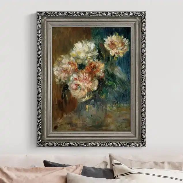 Auguste Renoir - Vase Pfingstrosen Brillantes Leinwandbild • inkl. silbernem Barockrahmen • Made in Germany • filigrane Verzierungen in Antikoptik • perfektes Eyecatcher-Piece Beliebt