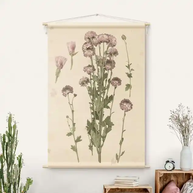 Expressversand Herbarium in rosa I Wandteppich • Handarbeit aus Deutschland • inkl. Rundhölzer & Baumwollseil • lösemittelfrei • natürliche Raumwirkung