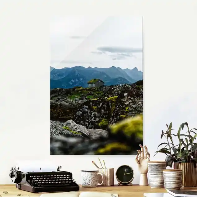 Einsame Hütte in Norwegen Glasbild Knallerangebot