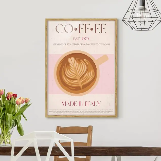Kracherpreis Vintageposter - Latte                               Bild mit Rahmen in Manufakturqualität • Eiche naturbelassen  • inkl. Rahmung von Hand • Made in Germany