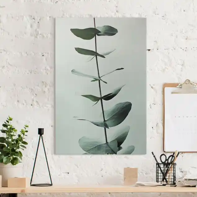 Symmetrischer Eukalyptuszweig Leinwandbild • hergestellt in Deutschland • langlebiges Canvas mit Holzkeilrahmen • klassische Struktur Super-Preis