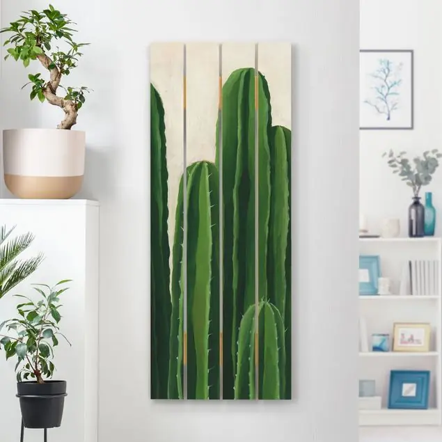 Must-Have Lieblingspflanzen - Kaktus Holzbild Plankenoptik - Hochformat