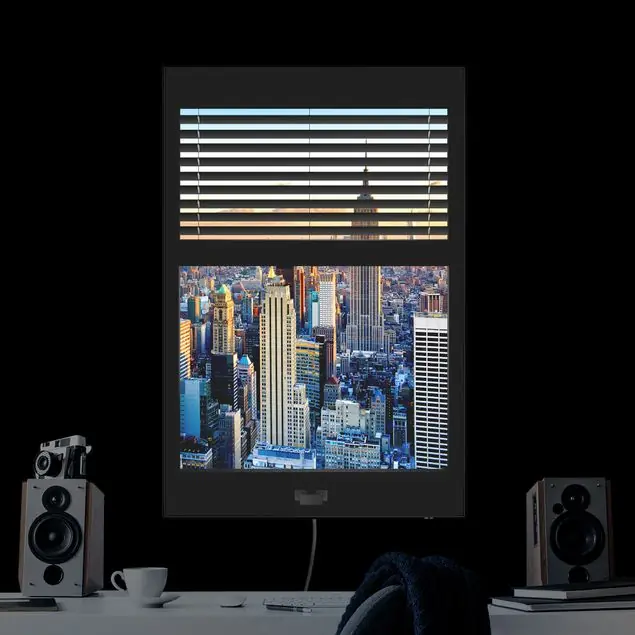 Bestseller Fensterausblick Jalousie - Sonnenaufgang New York LED-Wechselbild