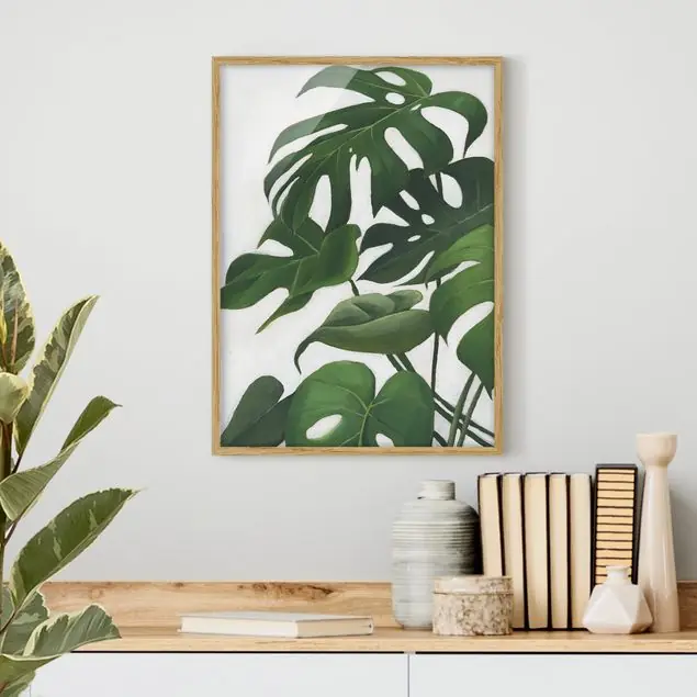 Lieblingspflanzen - Monstera Bild mit Rahmen in Manufakturqualität • Eiche naturbelassen • inkl. Rahmung von Hand • Made in Germany Sonderaktion