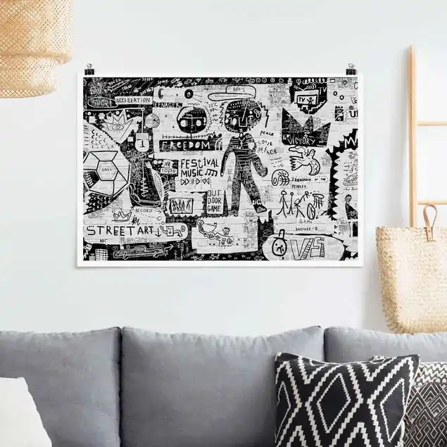Abstract Graffiti Art Schwarz Weiß Poster Highlight