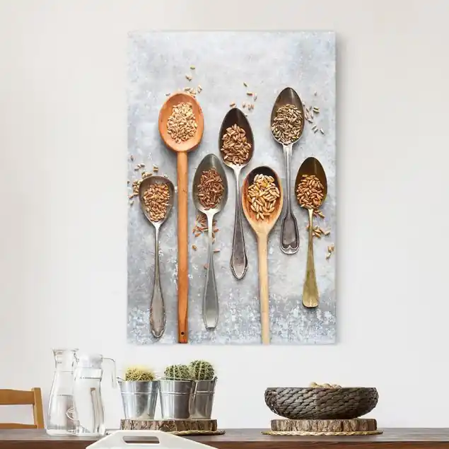 Wochenendangebot Getreidekörner Löffel Leinwandbild • hergestellt in Deutschland • langlebiges Canvas mit Holzkeilrahmen • klassische Struktur