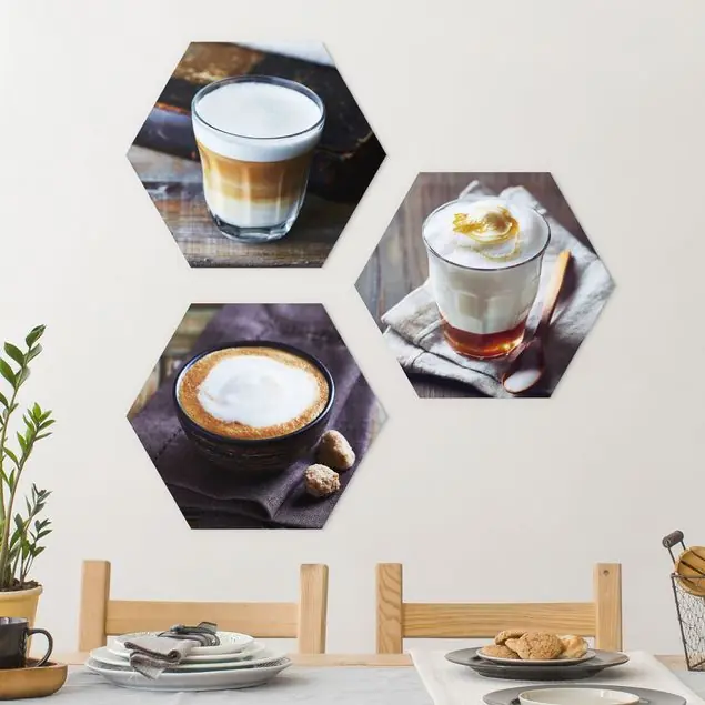 Top-Seller Caffè Latte 3-teiliges Hexagon-Alu-Dibond Bild