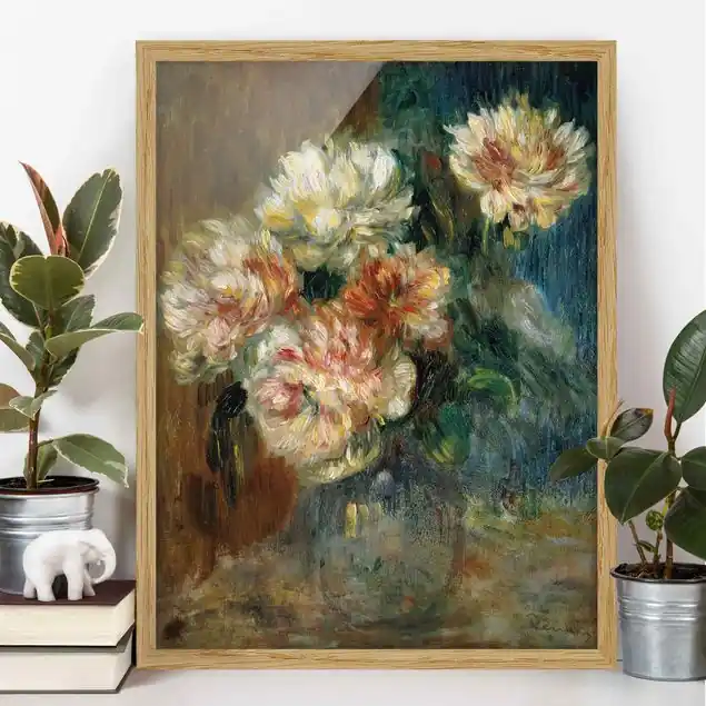 Must-Have Auguste Renoir - Vase Pfingstrosen Bild mit Rahmen in Manufakturqualität • Eiche naturbelassen • inkl. Rahmung von Hand • Made in Germany