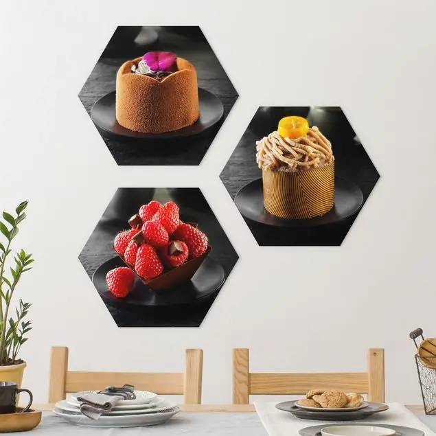 Bestseller Schokoladentörtchen mit Himbeeren 3-teiliges Hexagon-Forexbild