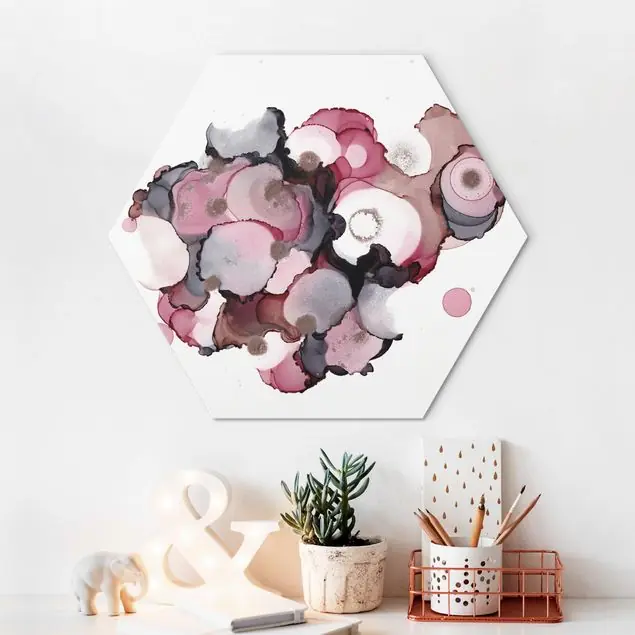 Pink-Beige Tropfen mit Roségold Hexagon-Alu-Dibond Bild Top-Seller