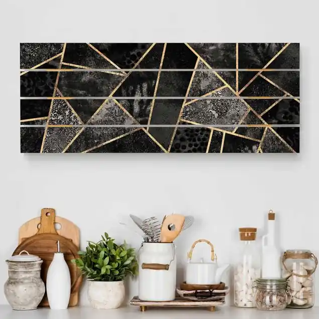 Top-Preis Graue Dreiecke Gold Holzbild Plankenoptik - Panorama