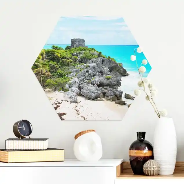 Finale Aktion Karibikküste Tulum Ruinen Hexagon-Alu-Dibond Bild