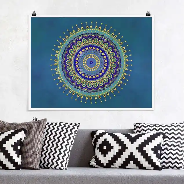 Mandala Blau Gold Poster Letzte Chance