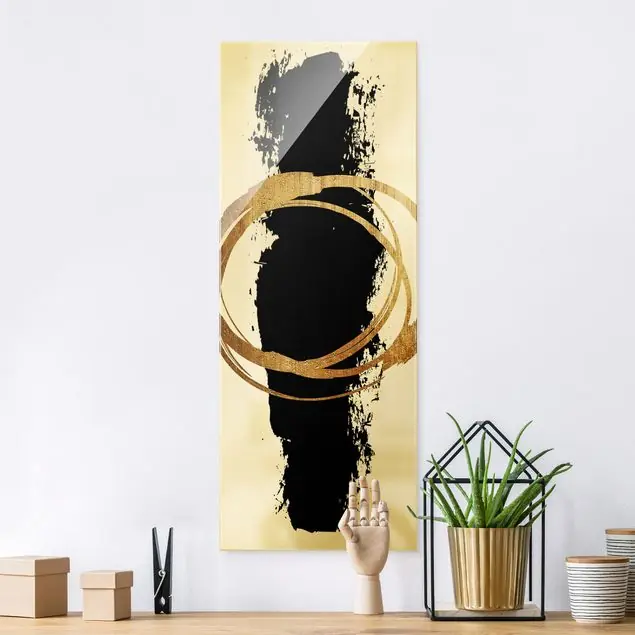 Abstrakte Formen - Gold und Schwarz                               Glasbild Finale Aktion