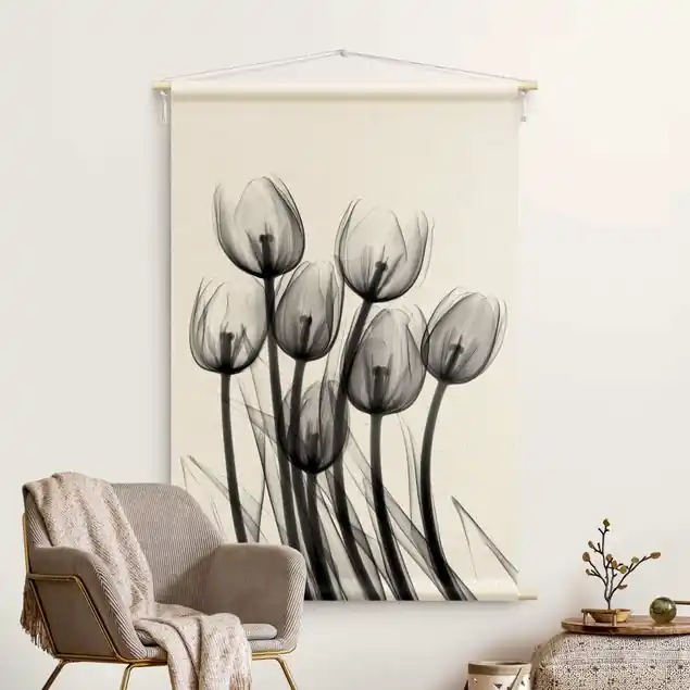 Kostenloser Versand X-Ray - Tulpen Wandteppich • Handarbeit aus Deutschland • inkl. Rundhölzer & Baumwollseil • lösemittelfrei • natürliche Raumwirkung