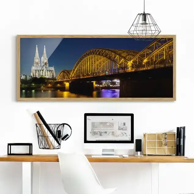 Köln bei Nacht Bild mit Rahmen in Manufakturqualität • Eiche naturbelassen • inkl. Rahmung von Hand • Made in Germany Rabatt