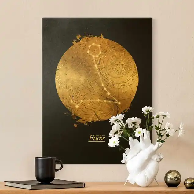 Top-Preis Sternzeichen Fische Grau Gold Leinwandbild Gold