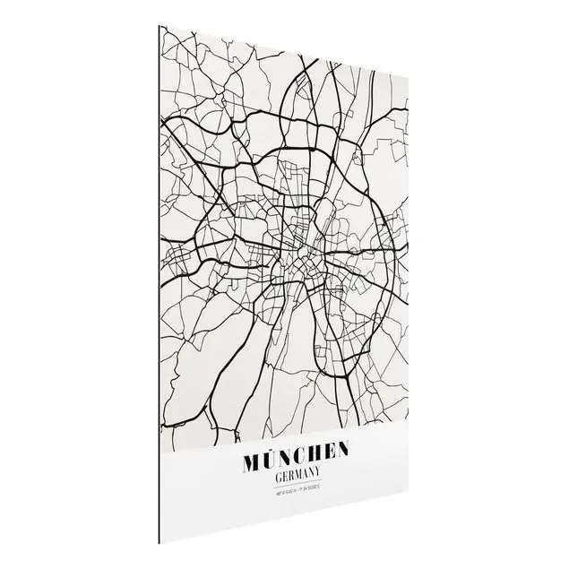 Stadtplan München - Klassik Alu-Dibond Outdoor Bild Neue Kollektion