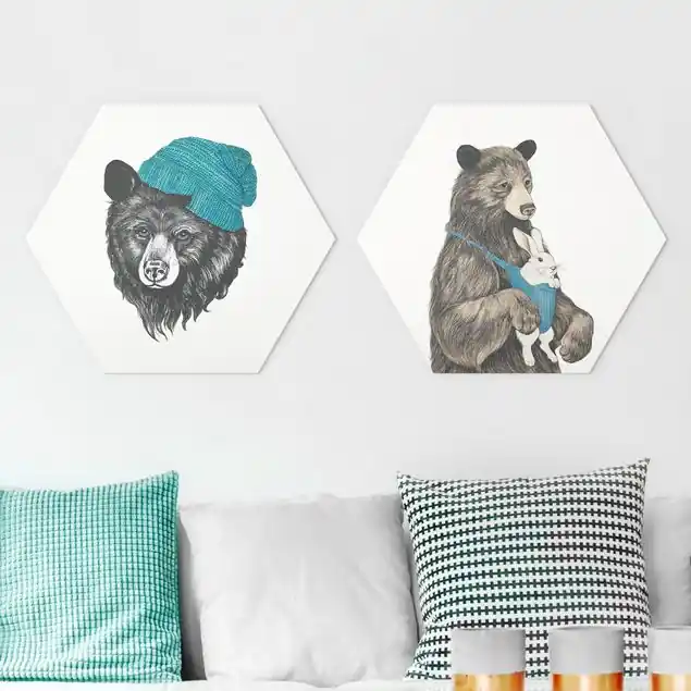 Kracherpreis Bären Paar 2-teiliges Hexagon-Alu-Dibond Bild
