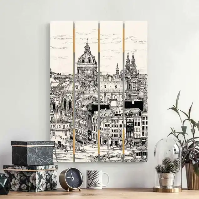 Stadtstudie - Altstadt Holzbild Plankenoptik - Hochformat Kostenloser Rückversand