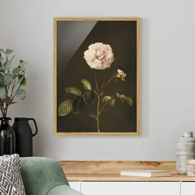 Direkt Vom Hersteller Barbara Regina Dietzsch - Essig-Rose mit Hummel Bild mit Rahmen in Manufakturqualität • Eiche naturbelassen • inkl. Rahmung von Hand • Made in Germany