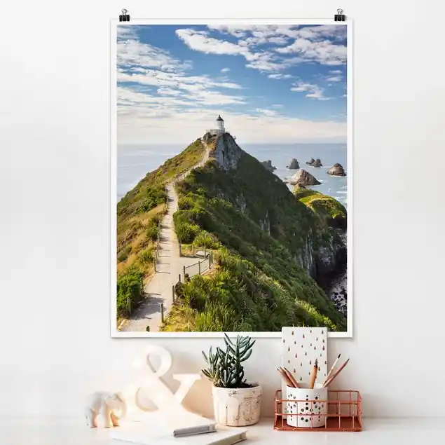 Nugget Point Leuchtturm und Meer Neuseeland Poster - Hochformat Markenware