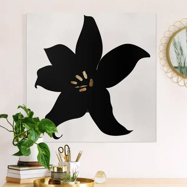 Grafische Pflanzenwelt - Orchidee Schwarz und Gold Leinwandbild • hergestellt in Deutschland • langlebiges Canvas mit Holzkeilrahmen • klassische Struktur Angebot