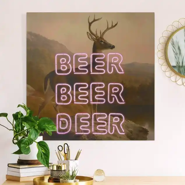 Beer Beer Deer Leinwandbild • hergestellt in Deutschland • langlebiges Canvas mit Holzkeilrahmen • klassische Struktur Neue Ware